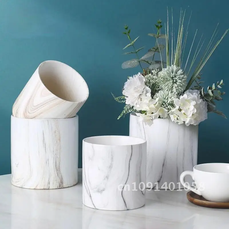 Home Garden Creative Marble Pattern Flower Pots Ceramic Hydroponics Flower Arrangement Office Desktop Display Planter Crafts