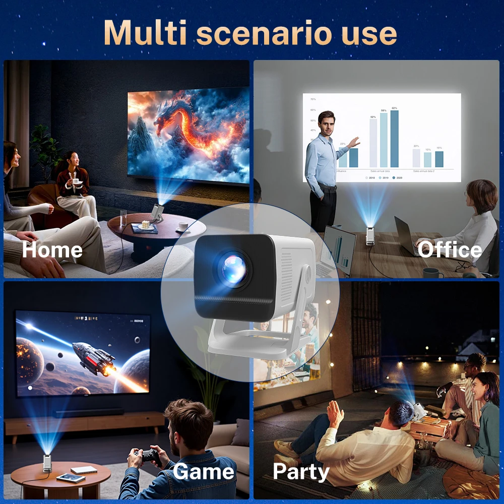 LYNCAST Projector Mini X1A 1080P 4K Supported, Android 14 5G WiFi 6 BT5.4 Auto Keystone 180° Rotatable Lens, Portable for Home