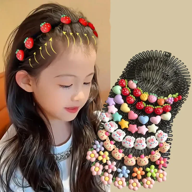 Children Y2k Star Colorful Broken Hair Comb Headband Hair Clip Bear Cute Headdress Sweet Princess Girls Elongated Hair Accessory