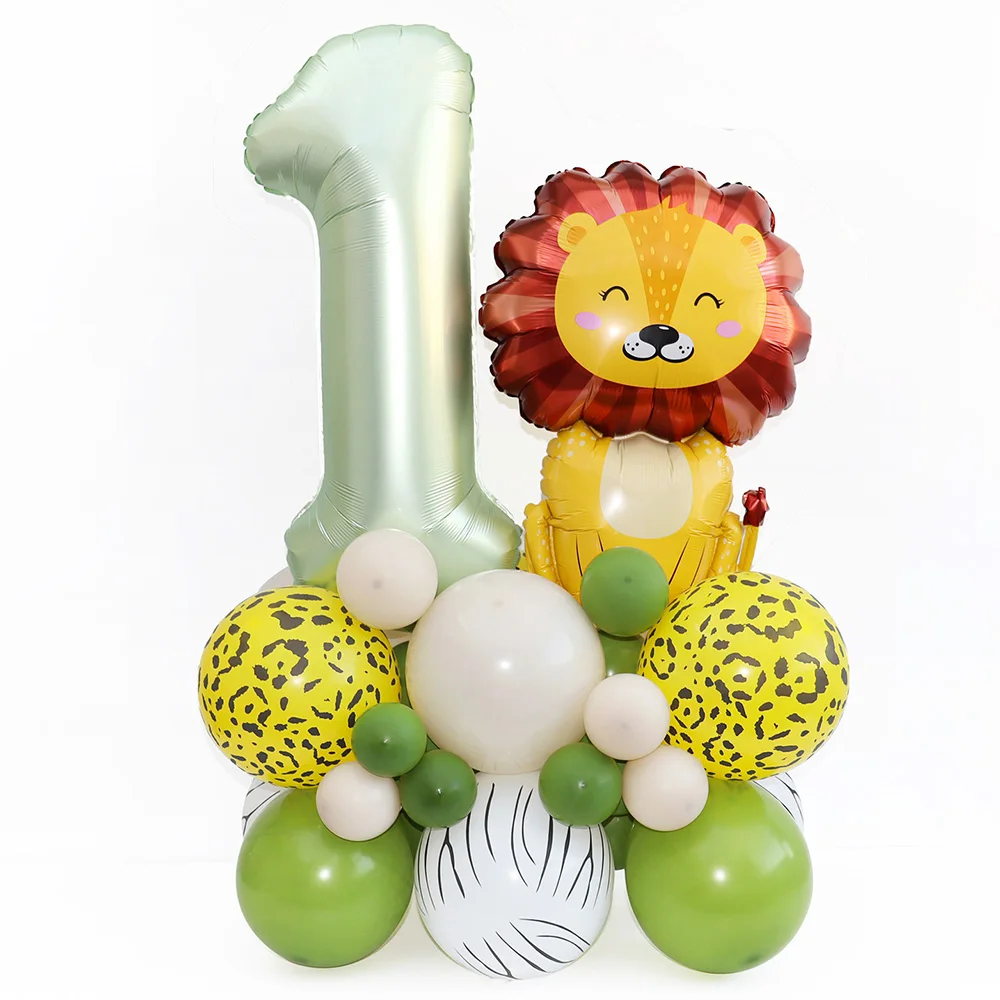 35 pz/set 32 pollici numero verde oliva animale leone palloncini Set Wild One Jungle Safari 1 2 3 4 5 6 anni decorazioni per feste di compleanno