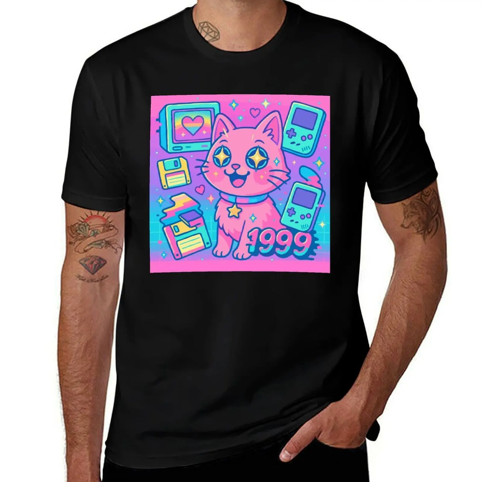 

Glitch Kitty in Vaporwave Realm – Surreal Retro Cat Art T-Shirt anime football t shirt street wear plain black t shirts men