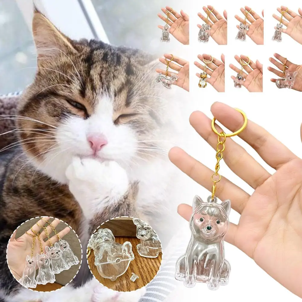 Cute Dog Hair Collection Pendant Clear Acrylic Pet Hair Storage Box Bag Charm Keychains Souvenir DIY Gift for Pet Lovers