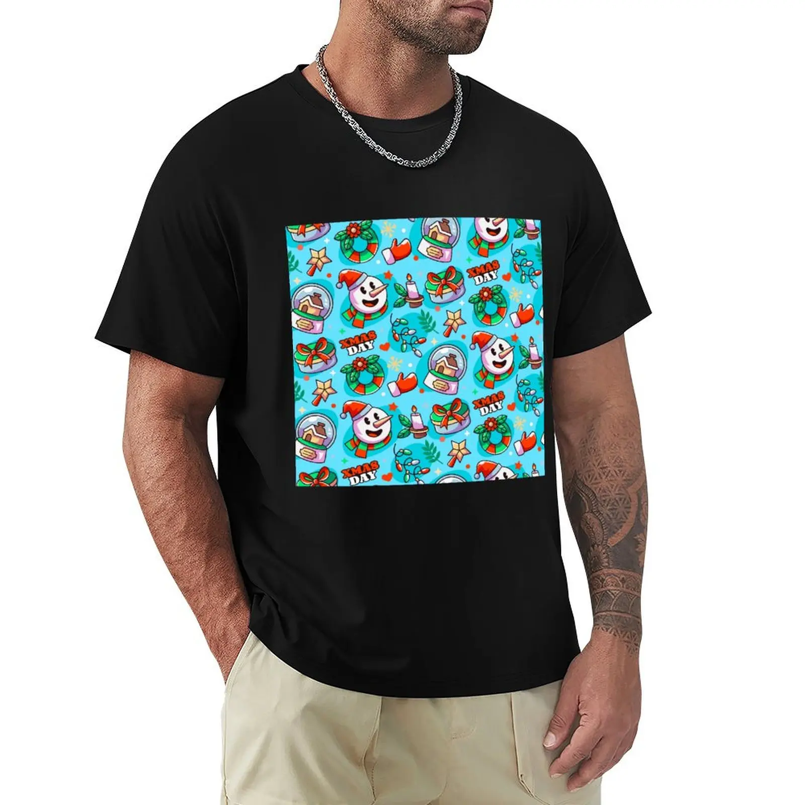 Festive Flourish: Captivating Christmas Pattern T-Shirt kawaii clothes cute clothes mens t shirt