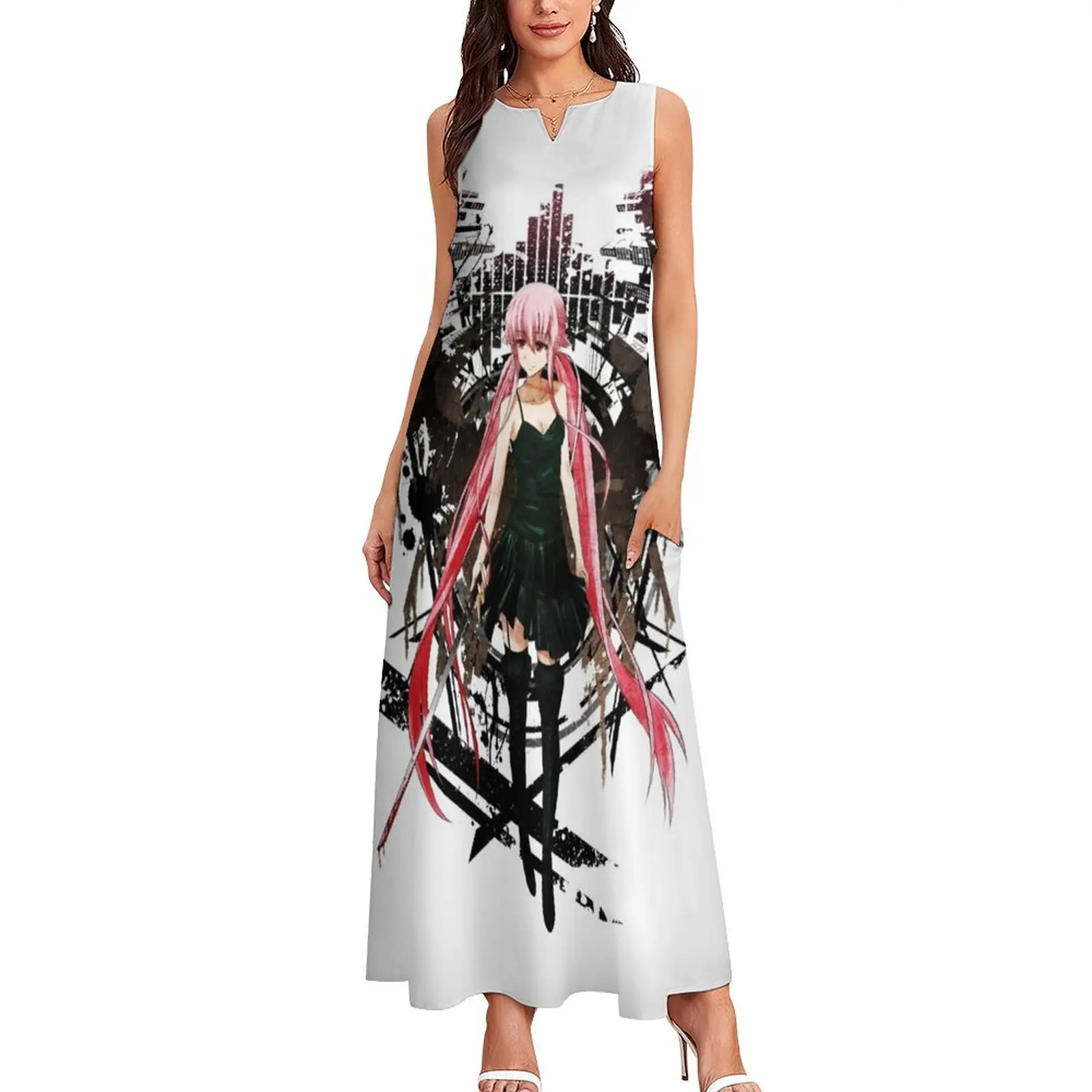 Gasai yuno anime futuro desolagem anime camiseta vestido longo vestidos de verão femininos 2025 vestidos para eventos especiais vestido