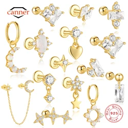 CANNER 1PC 925 Sterling Silver Love Eight Pointed Star Geometric Zircon Piercing Earring Moon Stars Four Pointed Star Earring
