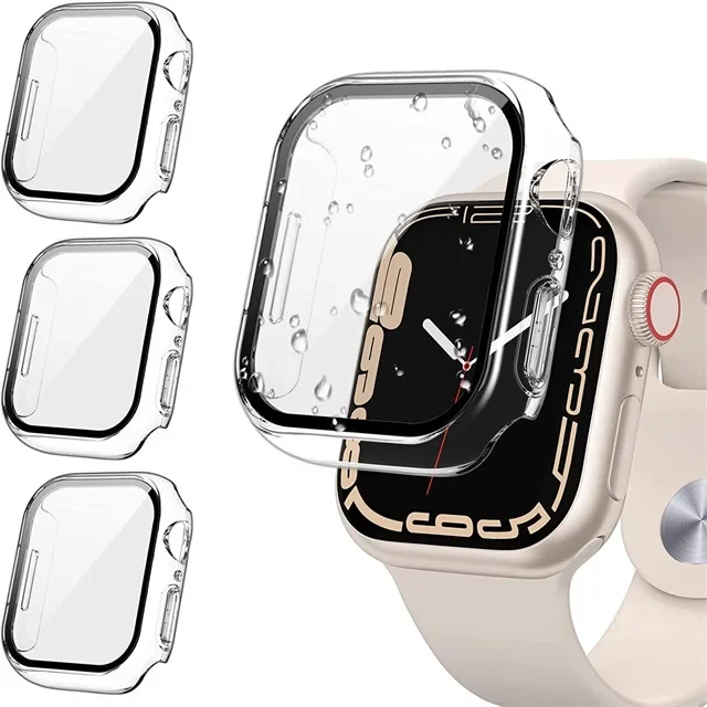 3-pack gehard glas cover voor Apple Watch screenprotector case 9 8 7 6 5 4 3 SE 40MM 41mm 46mm 45mm 10 42mm 38mm accessoires