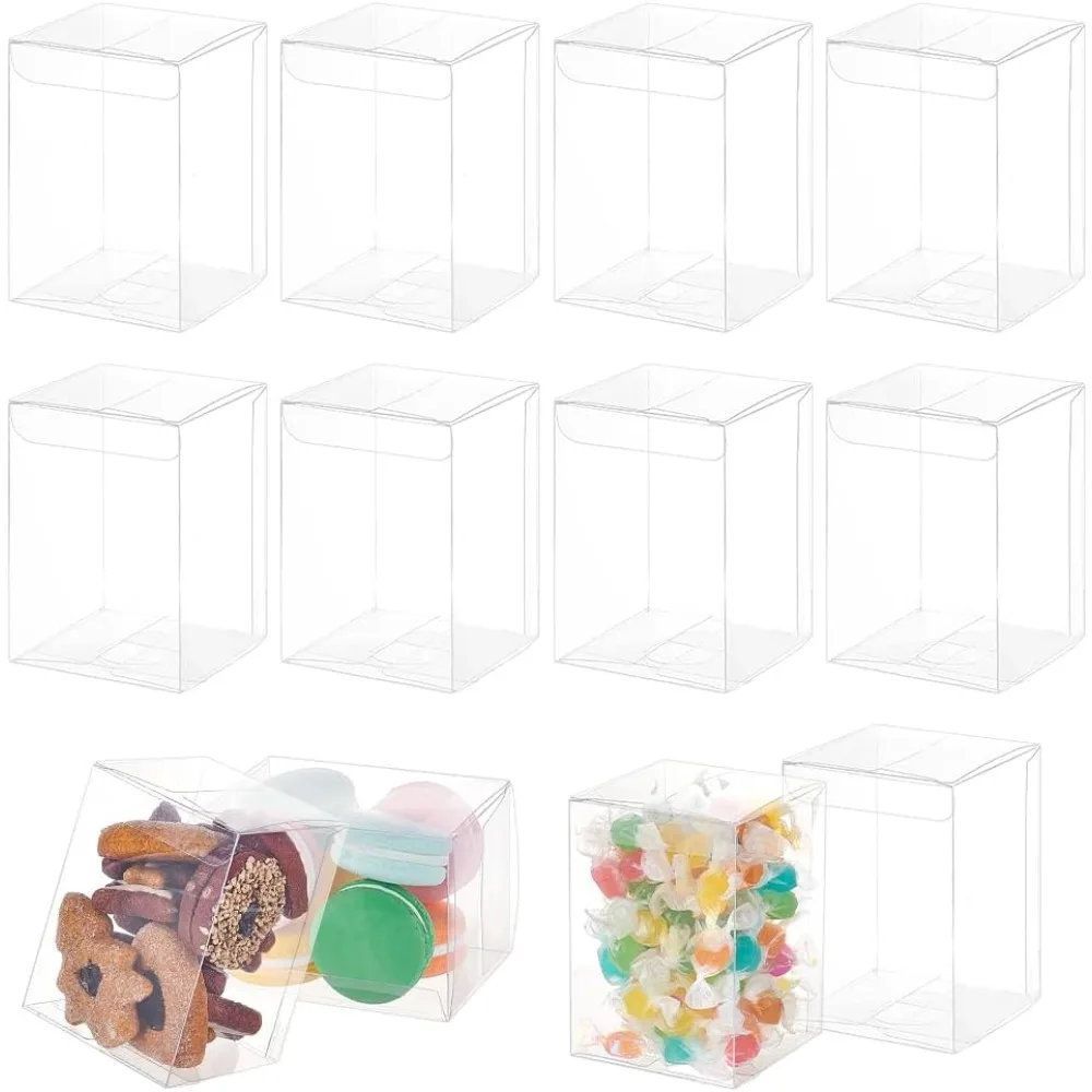 20PCS Rectangle Clear Plastic Gift Box 2.75x2.75x3.93inch PVC Plastic Gift Organiser Gift Packaging Supplies for Valentine