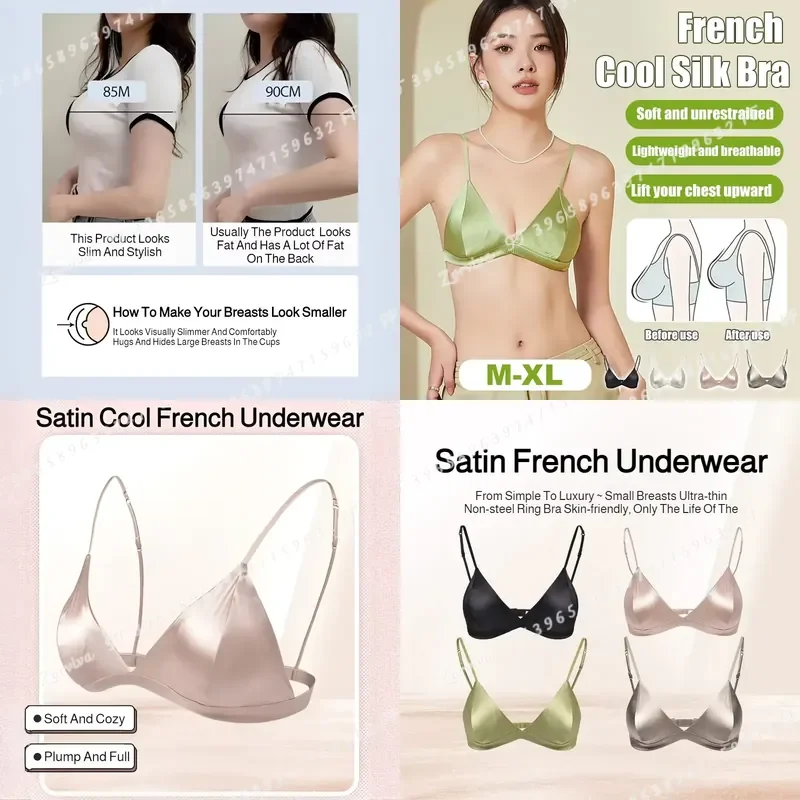 Women French Style Satin Bra Wrapped Chest Adjustable Strap Single Buckle Sexy Tube Top Lingerie Underwear