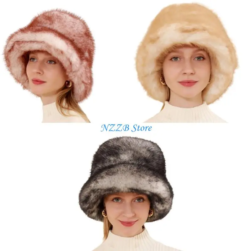 

T21F Outdoor Activity Winter Hat Selfie Beanie Headwear Sweet Girl Furry Plush Bucket