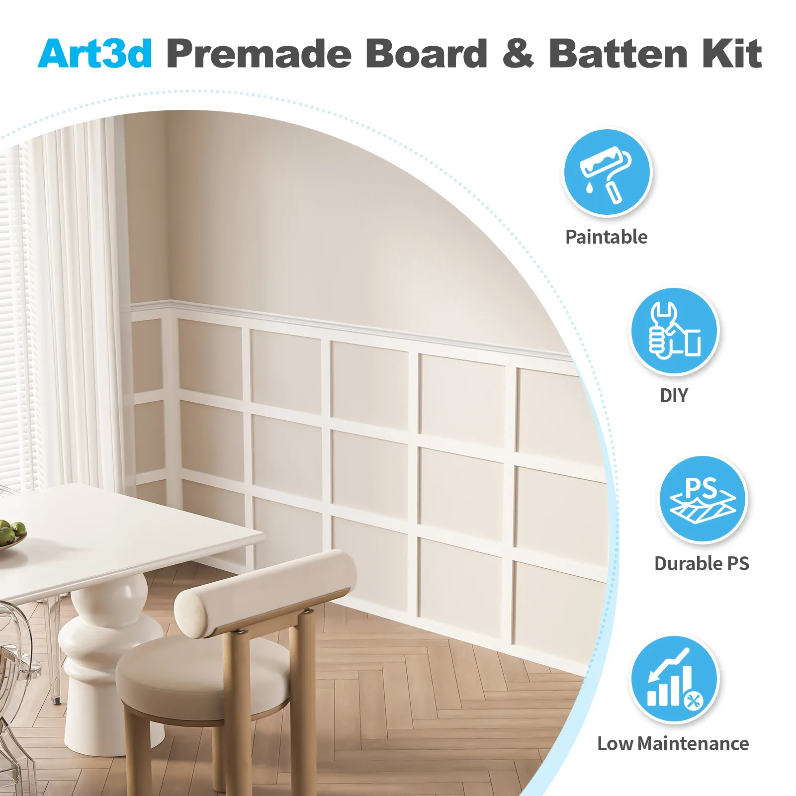 أغطية لوحة Art3d المقطوعة مسبقًا ومجموعة لوحة Wainscoting بطول 10 أقدام. شريحة قولبة قابلة للطلاء مع شريط حافة، لغرفة المعيشة #3