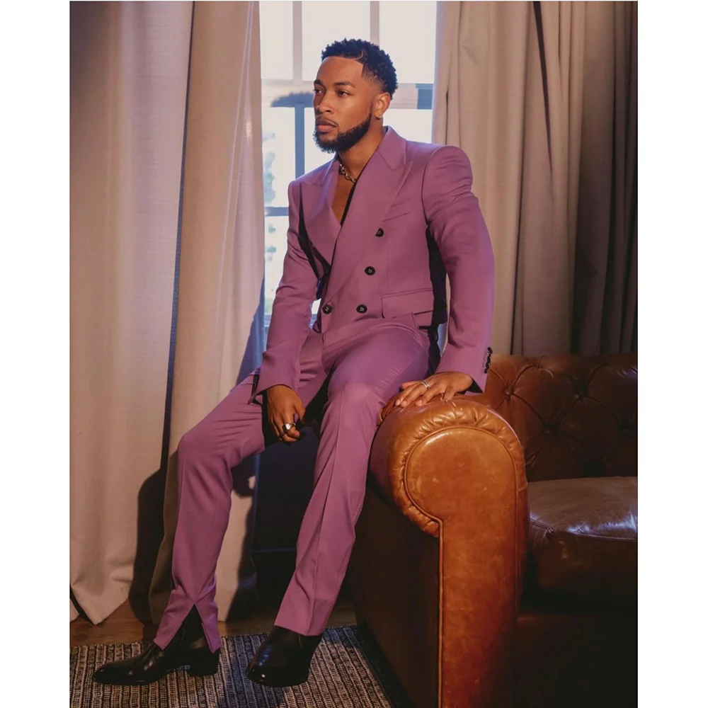 

Double Breasted Men's Suit Business Casual 2 Pieces Jacket Pants Work Commute Office male Clothing Customized