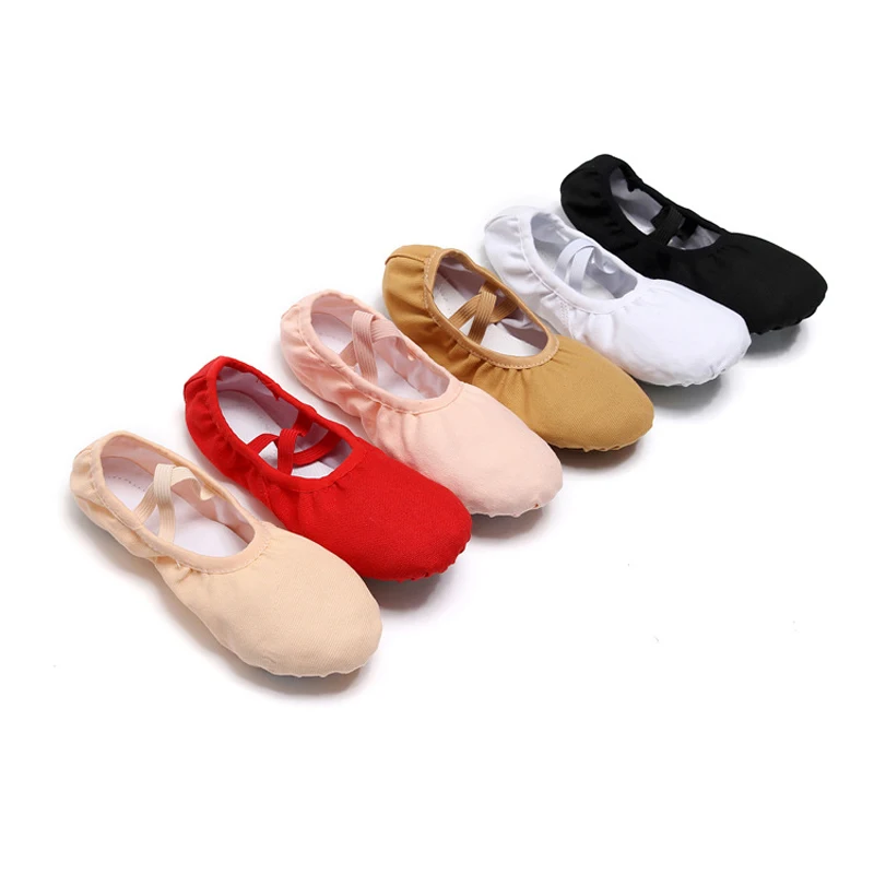 Scarpe da balletto per ragazze Pantofole da ballo piatte in tela per bambini Scarpe da pratica per ballerina con suola morbida Rosa Nero Marrone