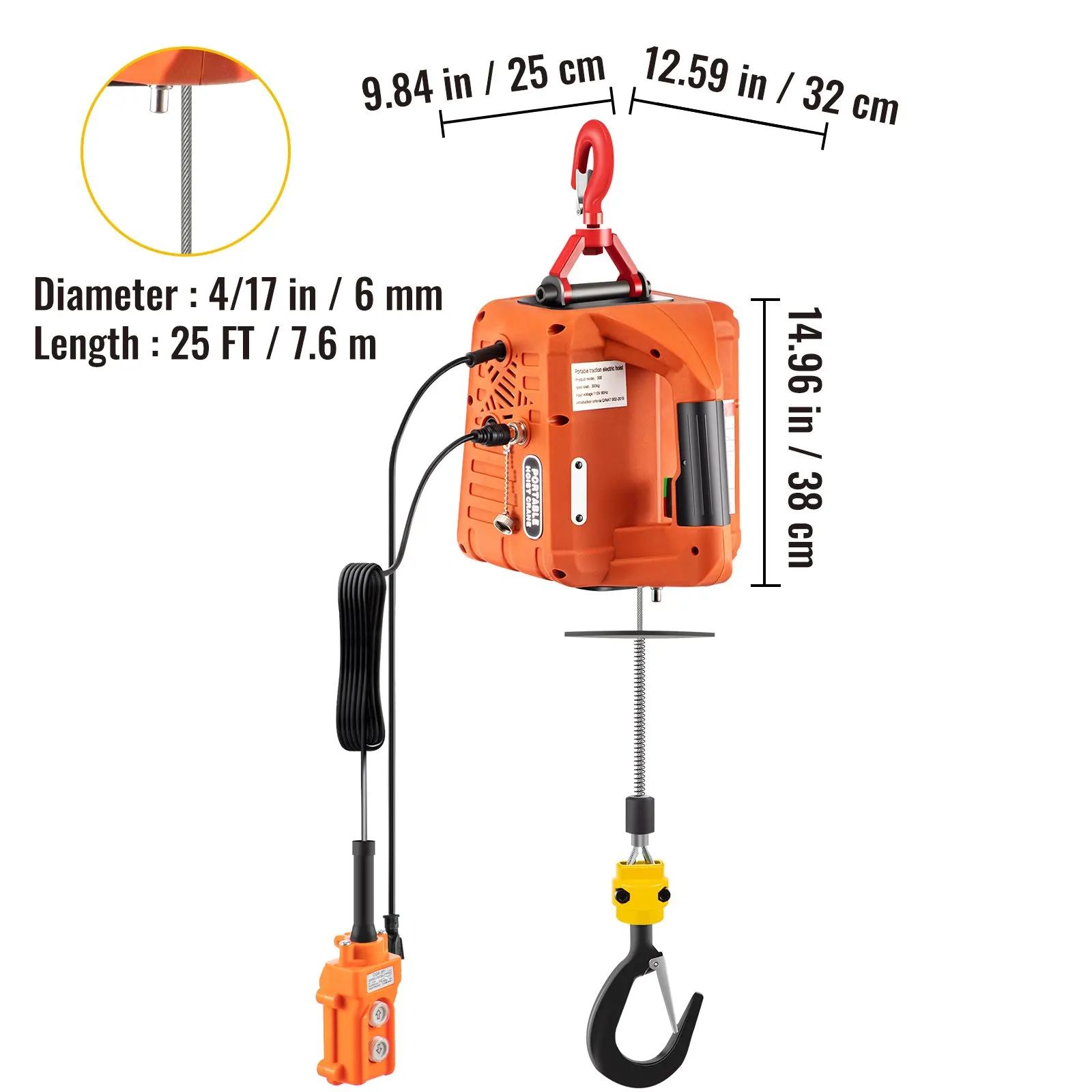 3-in-1 Electric Hoist Winch, 1100lbs Portable Electric Winch, 1500W 110V Power Winch Crane, 25ft Lifting Height,Wire And
