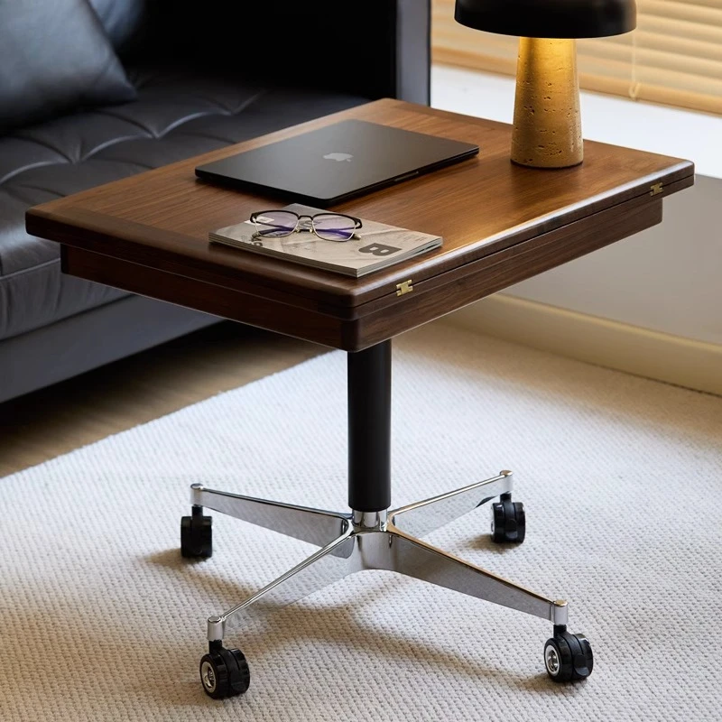 Black walnut movable side lift tea table multi-functional folding trolley dining table household small apartment