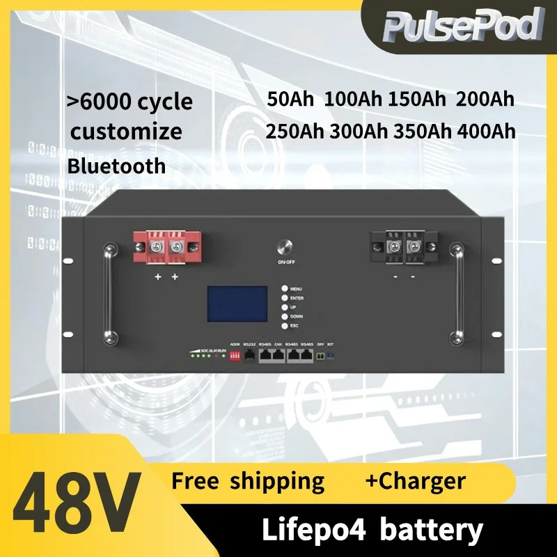 

LiFePO4 Battery 48V 51.2V 100AH 150Ah 200AH 250AH 300AH 400Ah with RS485 CAN Max 32 Parallel 6000+Cycles for PV Backup Power
