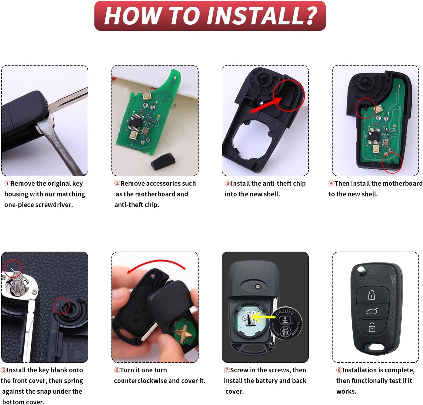 Criar ideia conjunto de capas de chave remota de 3 botões com 2 interruptores compatíveis com Hyundai I30 I20 Elantra