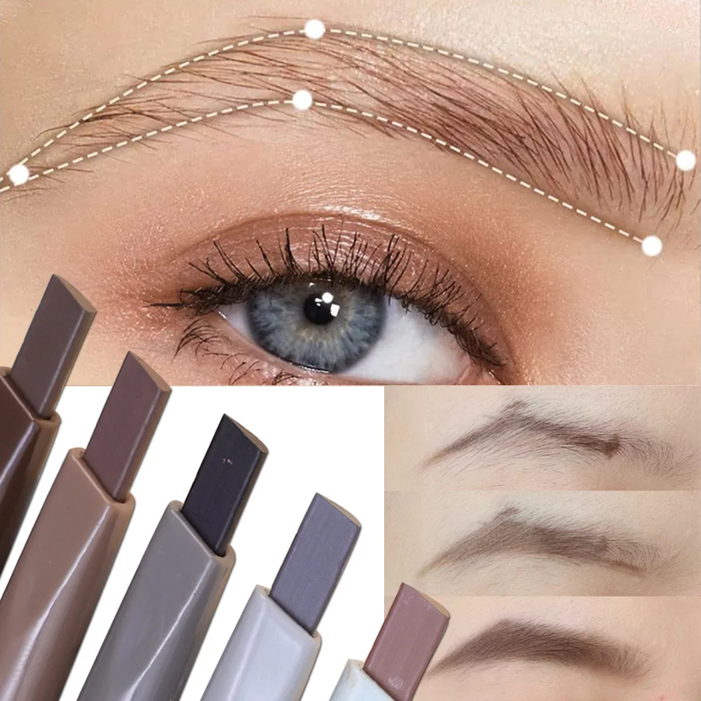 Natural Shape Double Head Eyebrow Pencil with Brush Waterproof Matte Triangle Machete Eyebrow Pen Lasting Black Brown Eye Makeup