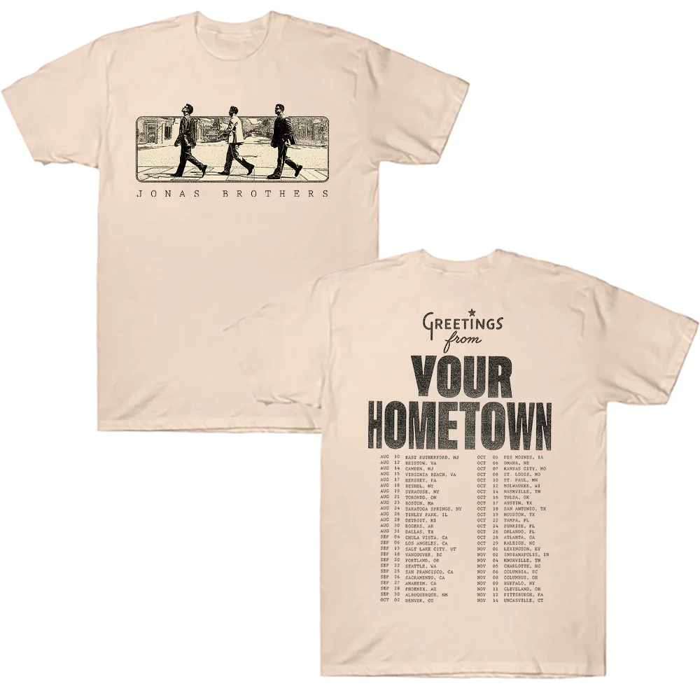 Grüße aus Ihrer Heimatstadt Jonas Road Tour T-Shirt Jonas Brothers Vintage Band T-Shirts Streetwear Hip Hop Männer Frauen Tops Kleidung