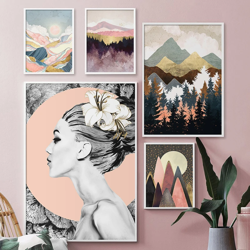 Japanese Nature Landscape Poster Abstract Colorful Canvas Painting Peak Mountain Wall Art Museum Living Room Home Decor