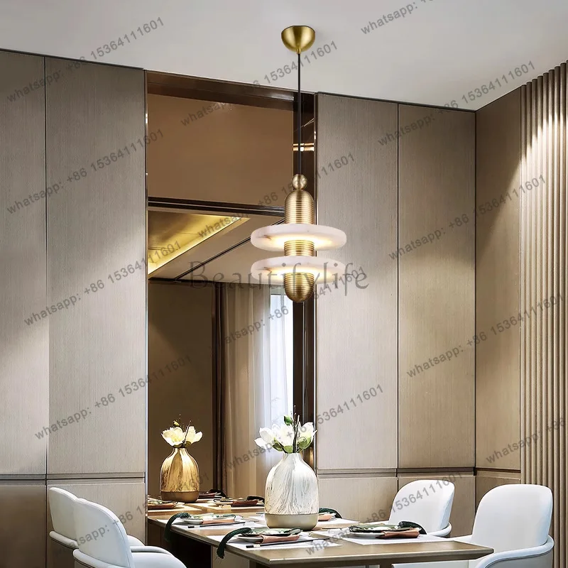 Light luxury all-copper natural marble simple background wall bedside fishing line luminous object