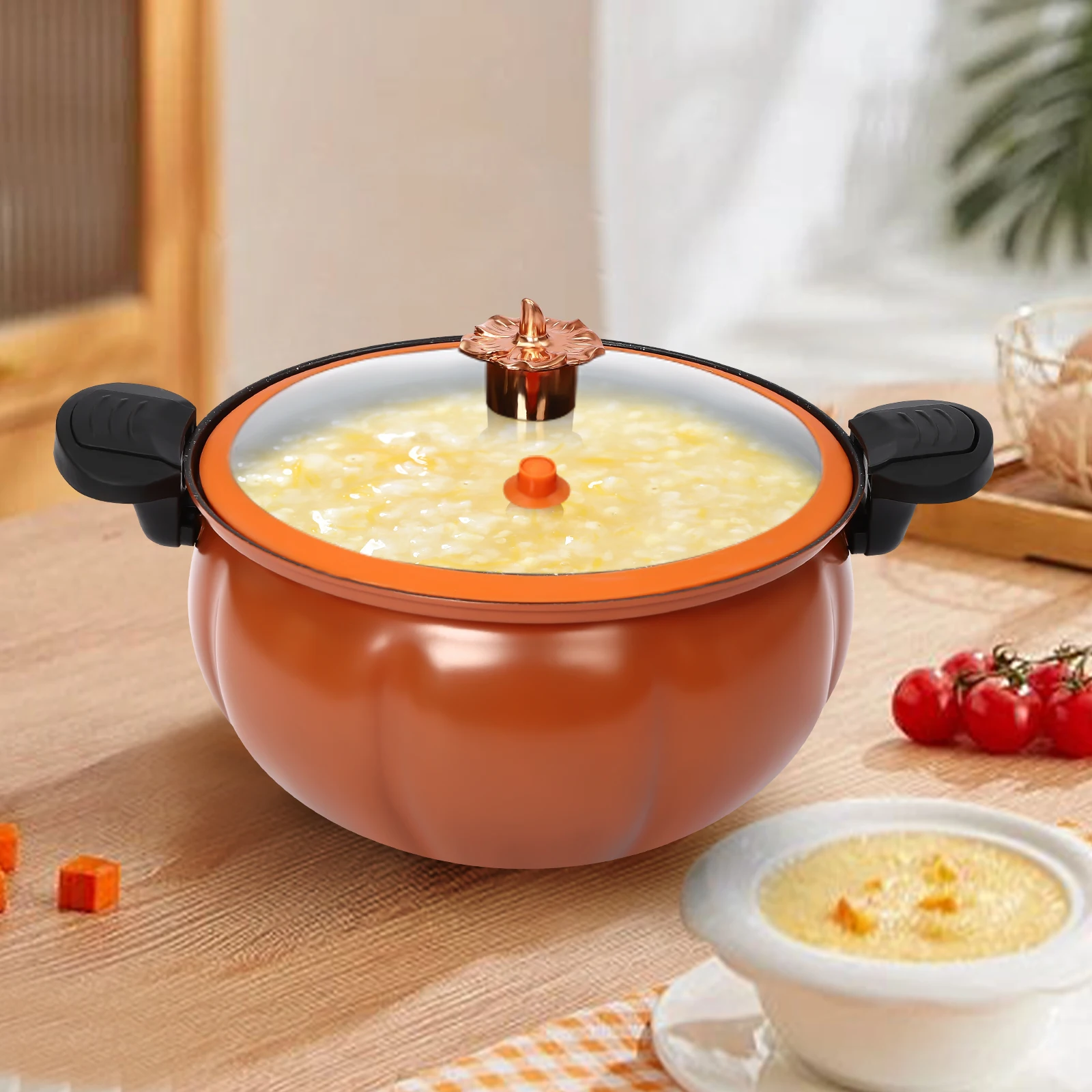 8L Micro Pressure Cooking Pot Pumpkin Shaped Pressure Cooking Pot Multifunctional Non Stick Pot Gas Stove Universal Soup Pot