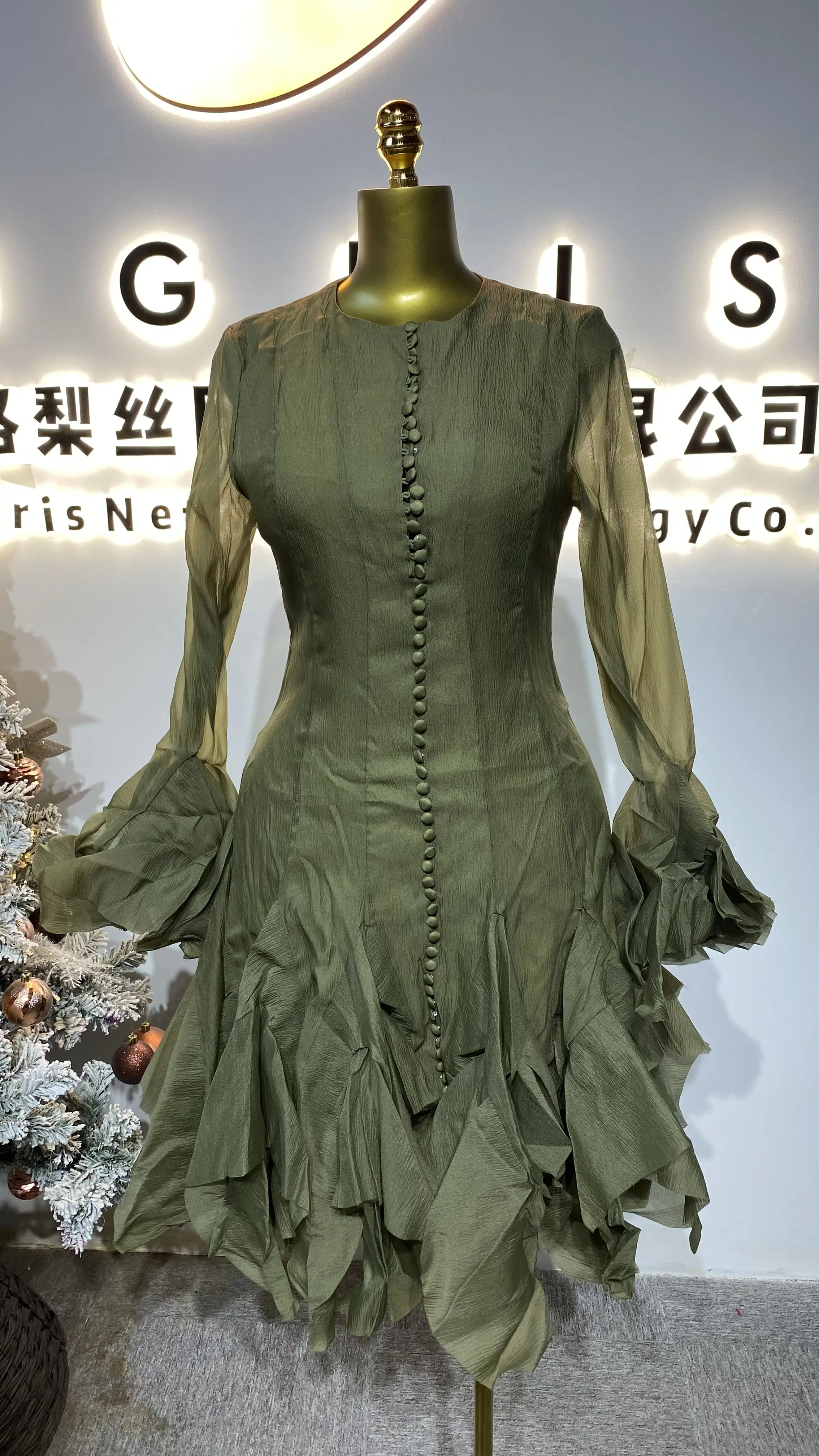 New Fairy-like Round Neck Ruffled Small Sleeve Evening Dress Elegant Women's Casual Dress-GZXX177