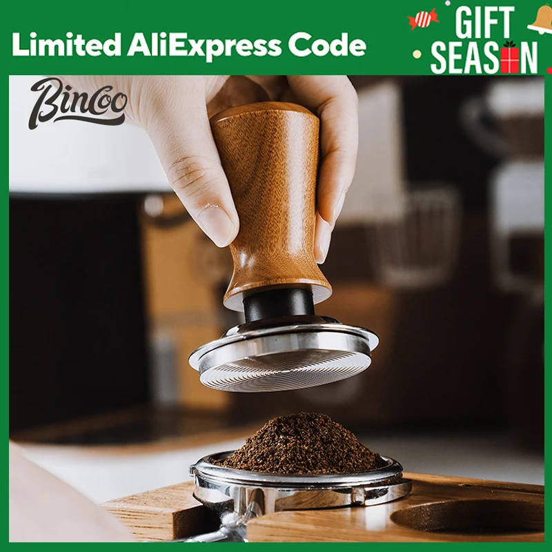 BINCOO 51/58mm Stainless Steel Coffee Tamper Press Flat Base Espresso Beans With Wooden Hand Press Coffee Powder Hammer Tools