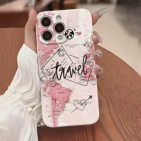 Pink World Map Printed Phone Case for Samsung Galaxy A15 A35 A55 5G A16 A56 S25 S24 Ultra S23 S22 Plus FE Shockproof Soft Cover