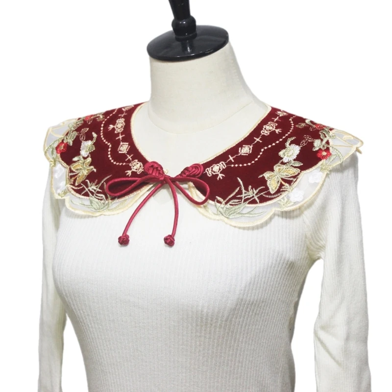 

Womens Chinese Style Vintage Embroidered Butterfly Fake Collar Braided Tie Up Bowknot Shawl Wrap Capelet Dresses DropShipping