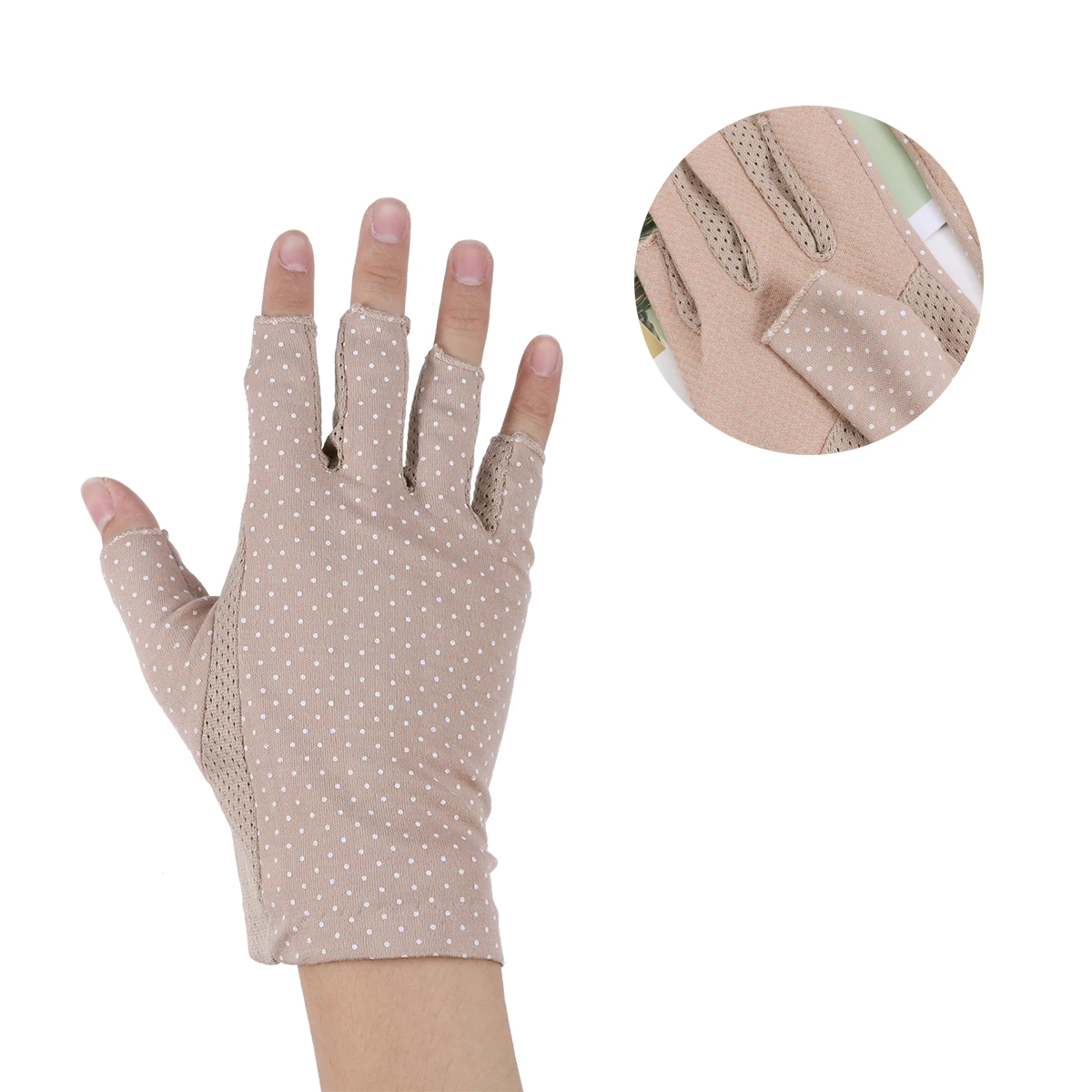 

Uv Protection Gloves Lightweight Cotton Sunblock Half Finger Women Driving Cycling Khaki Non Skid Touch Screen Summer