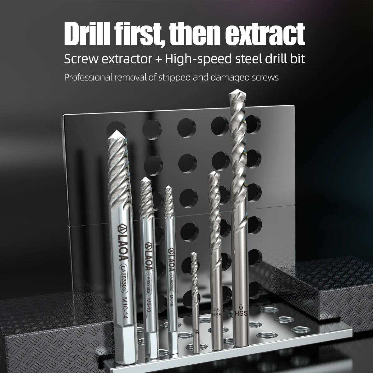 LAOA Damaged Screw Extractor Kit Professional Remover Tool Set For Broken Bolts Nuts And Studs With Easy Out Drill Bits