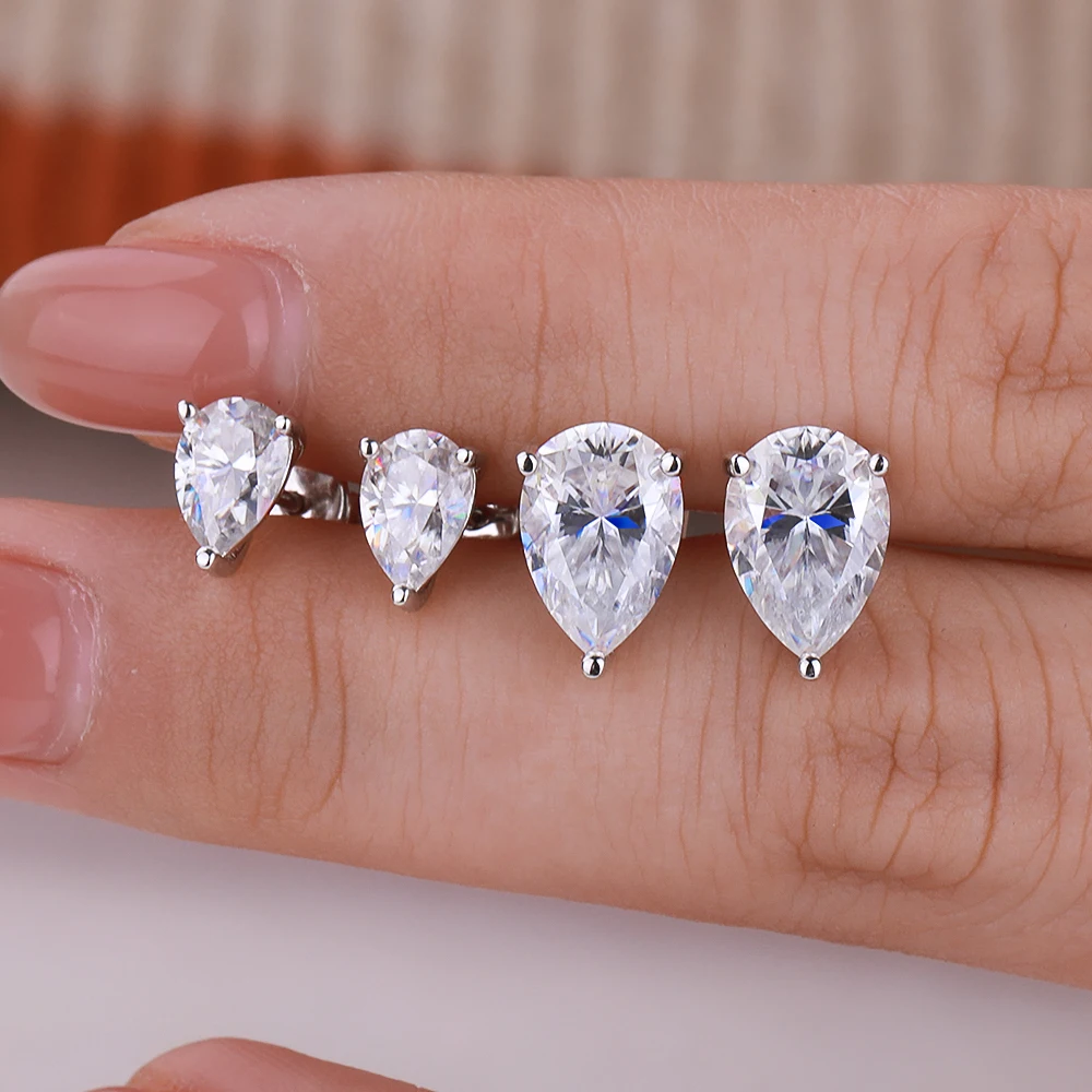 0.5‑4CT Pear‑Cut Moissanite Stud Earrings for Women, 925 Sterling‑Silver 18K‑Gold‑Plated Fine Jewelry, Wedding‑Party‑Ready, Ideal Gift for Her