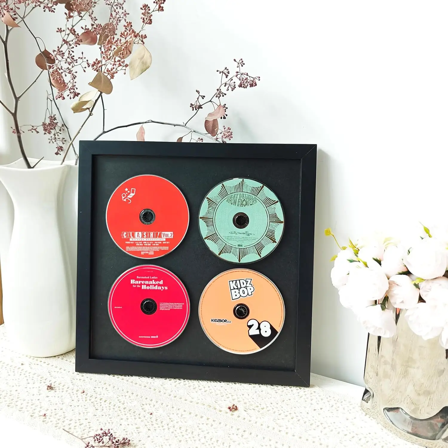 Wall record rack,Music album box,CD music box,CD case solid wood frame.Black Frame 13 x 13 Music Frame Display Case with for 4 5