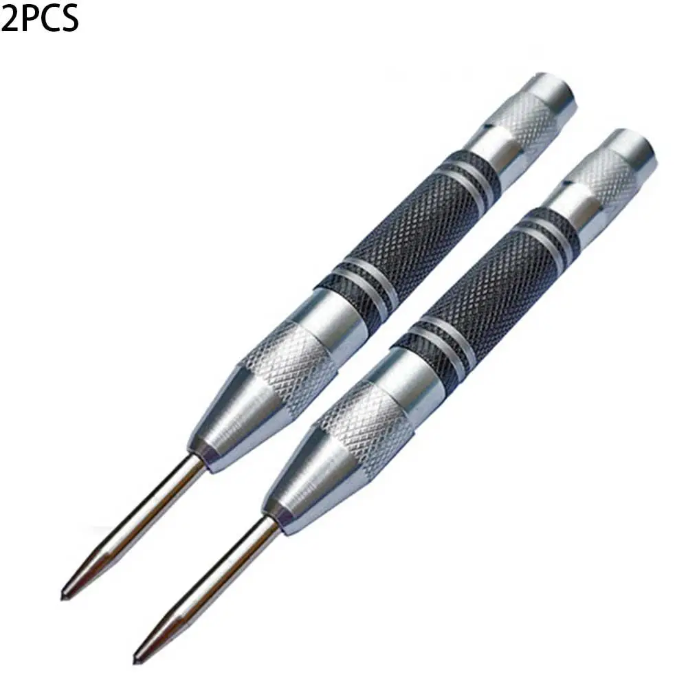 2PCS High Carbon Steel Automatic Center Punch General Automatic Center Punch Adjustable Spring 130mm Black Silver