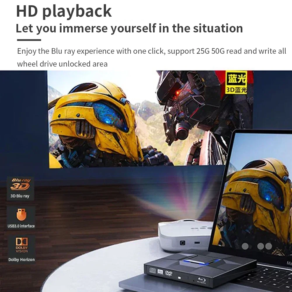 TISHRIC  USB 3.0 & Type-C Bluray Drive  External CD PlayeBlu-Ray Burner Writer Slim BD CD DVD Optical Bluray