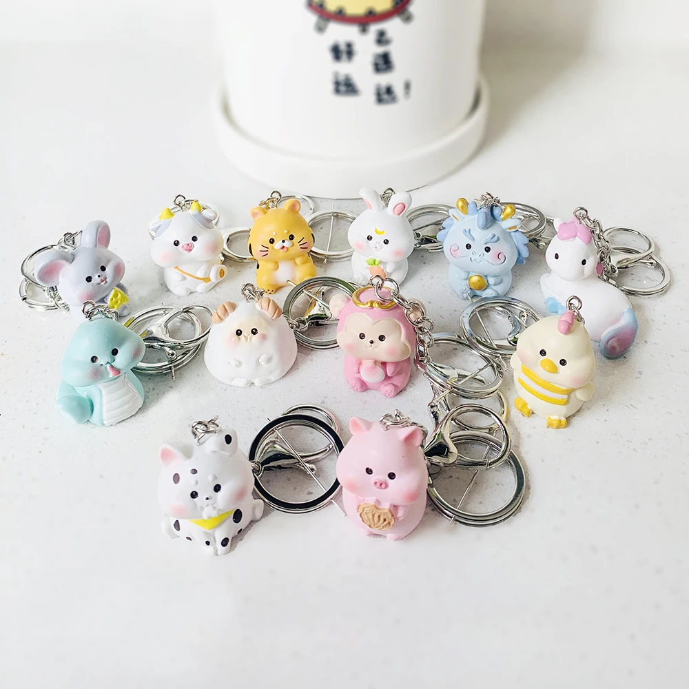 Chinese Style Key Chain Cartoon Chinese Zodiac Color Key Ring 3D Resin Doll Creative Keychain Handbag Pendant Gift For Women