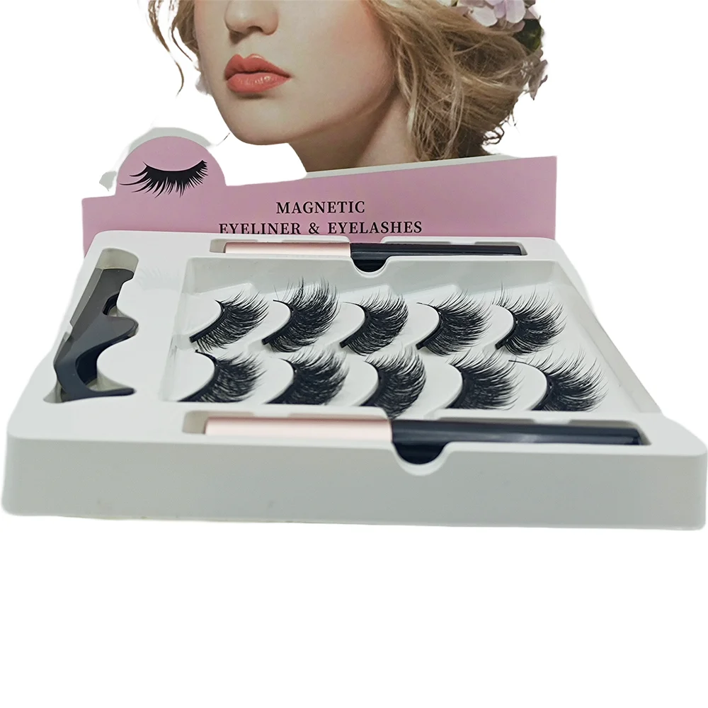 5 Pairs 5 Magnetic Eyelashes Eyeliner Tweezers Set 3D Mink Eyelashes Natural Artificial False Lashes
