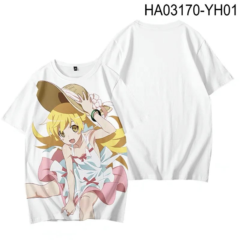 T-shirt imprimé Bakemonogatari Senjougahara, col rond, manches courtes, streetwear anime japonais populaire, grande taille, mode estivale