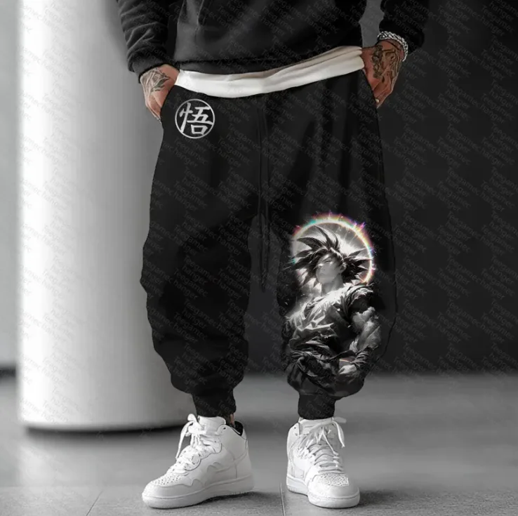 

Официальные мужские и женские универсальные длинные брюки с принтом персонажей Dragon Ball, свободные осенне-зимние флисовые длинные брюки из чистого хлопка