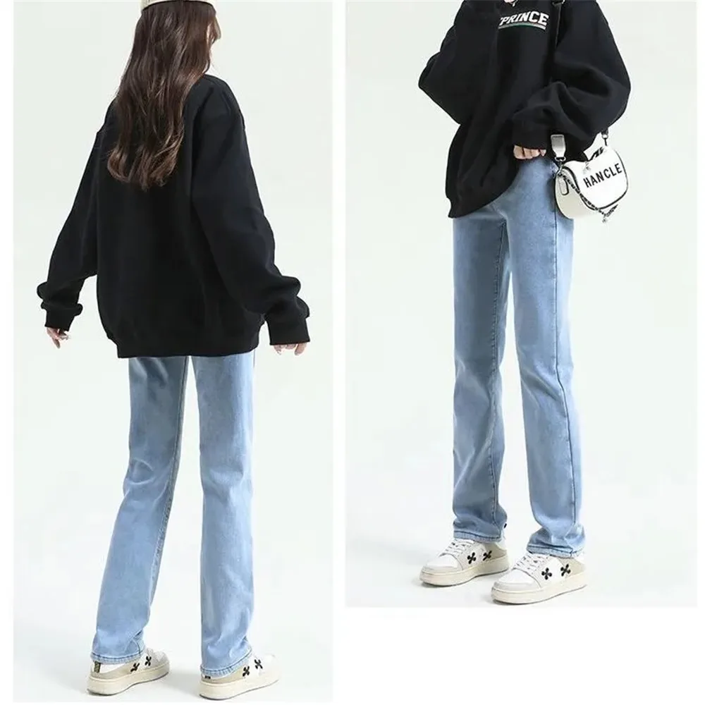 Winter 90S Y 2K Koreaanse Mode Denim Broek Vintage Hoge Taille Distressed Broek Casual Straight Street Style Nieuwe Wijde Spijkerbroek