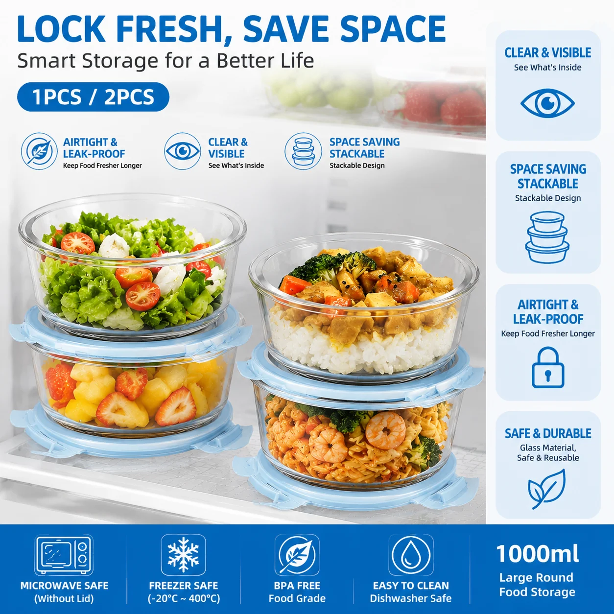 Meal Prep Glass - Boîte de conservation alimentaire en verre