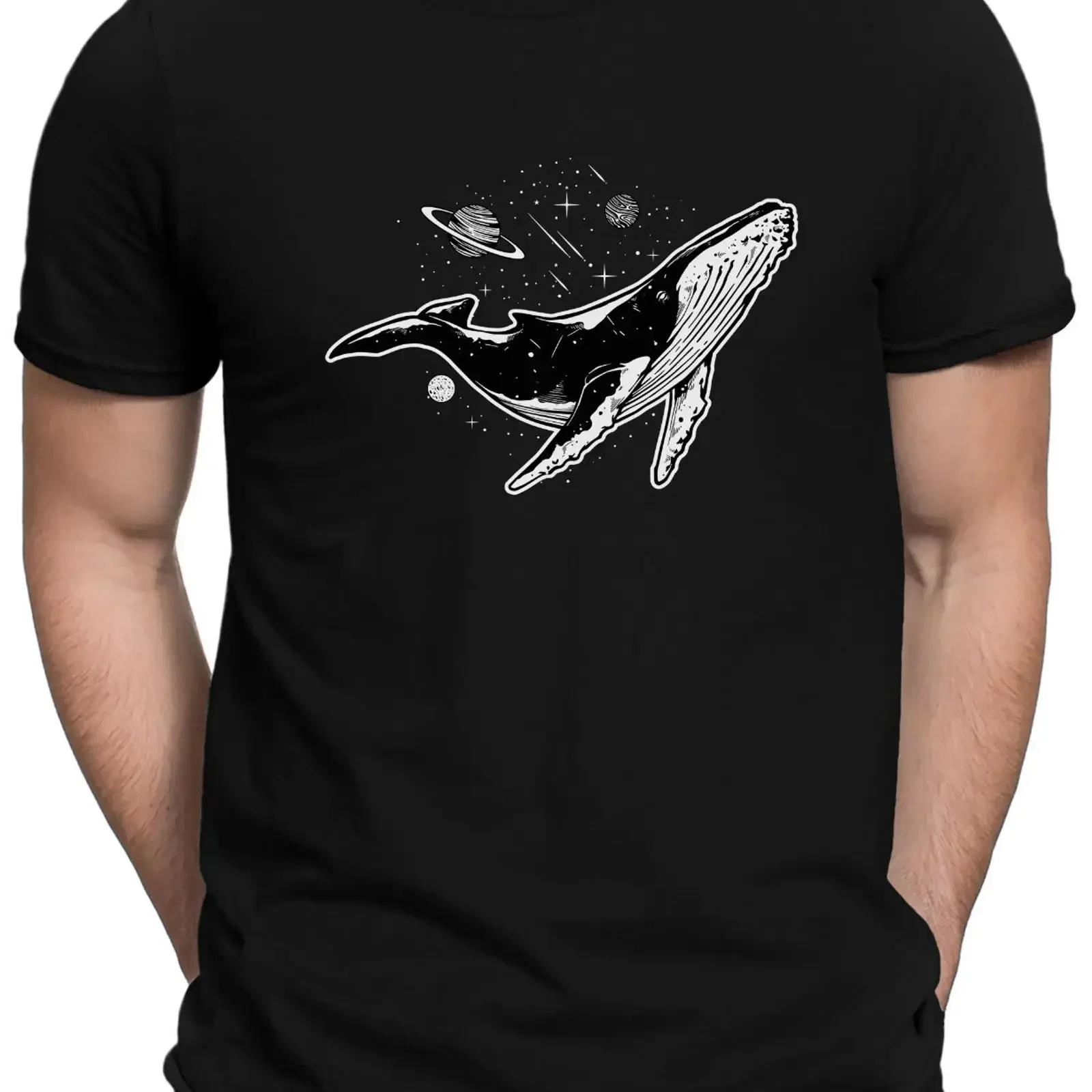 Whale Galaxy Mens Fun T Shirt S to 4XL Blue Beluga Humpback Fin vintage Washed graphic Stretched Casual Soft designer clothes