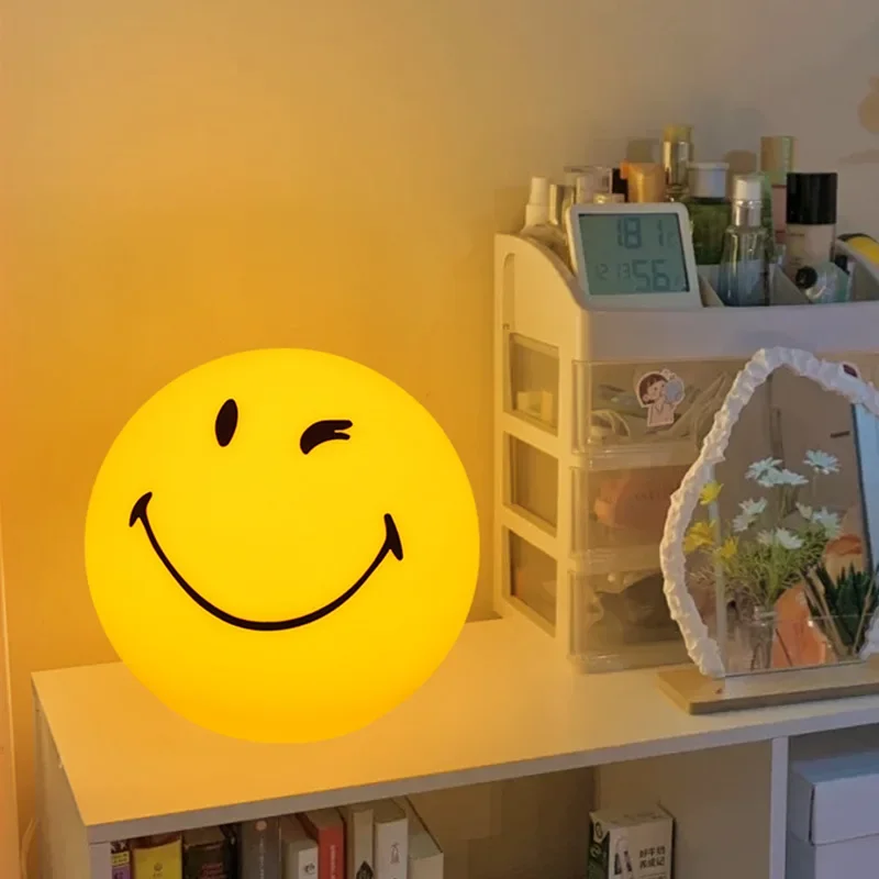 Wink Sphere Lamp Ambient Smiling Ball Light Dimmable USB Rechargeable or USB Plug-in Lamp for Home Decor Happy-face Night Light