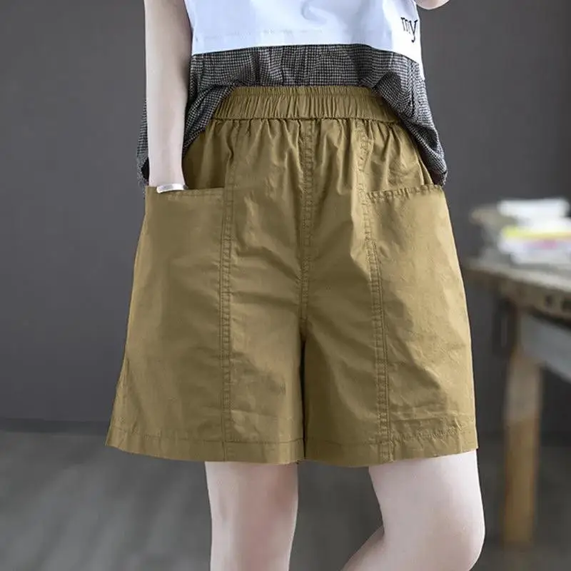 100% Cotton Women Shorts Summer Casual Gym Running Yoga Short Pant Female Loose Breathable Big Size With Pocket High Waist Short