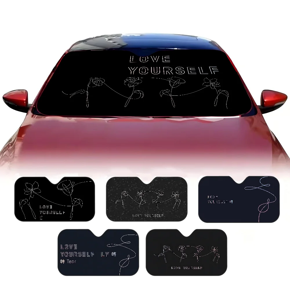 

Love Yourself Flower Kpop Cartoon Car Sunshade Front Window Cover Windshield Sun Shade Car Visor Protection Interior Accessories