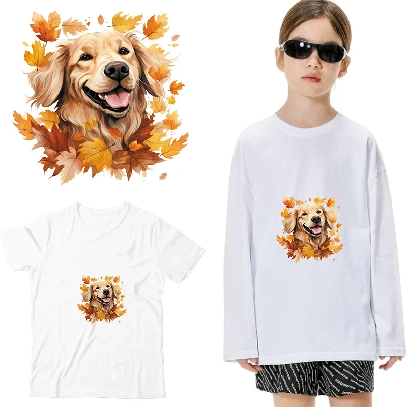 Watercolor Autumn Dog Heat Transfer On Clothes Iron On Patch dtf transfers ready to press Heat Transfer Printing Iron on transfe