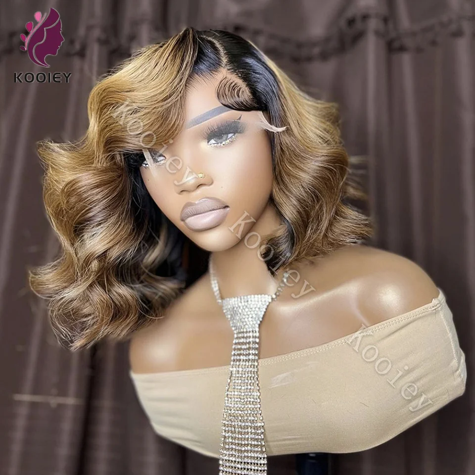 

Highlight Colored Honey Blonde 13x4 13x6 Lace Front Human Hair Wigs for Women Ombre Short Bob Wave 360 HD Full Lace Frontal Wigs