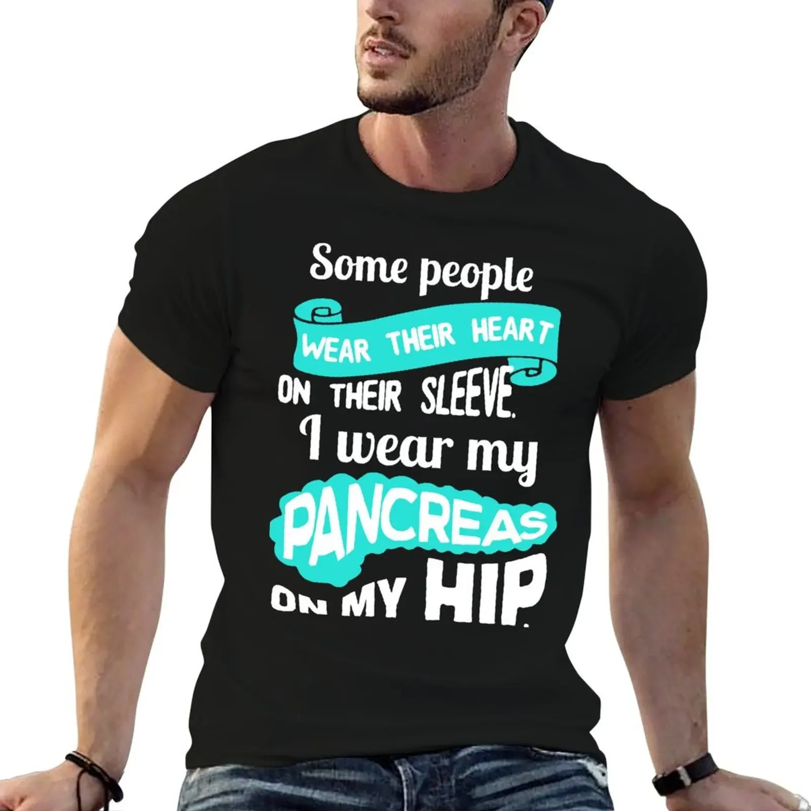 

Wear my pancreas on my hip - diabetes diabetes t1d insulin pump humor funny T-Shirt summer clothes boys whites Men's clothing