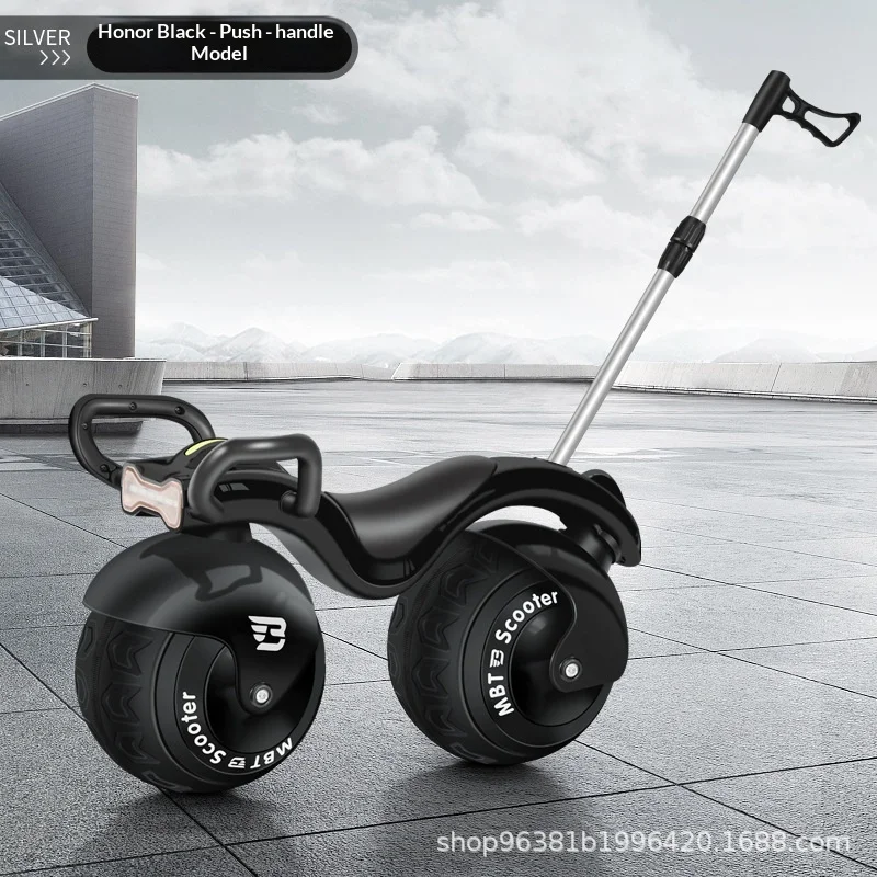 Mbt Balance Bike Swivel Drift Scooter Anti Rollover Push Handle Adjustable Glide Walking Vehicle Black Wide Wheels Outdoor Use