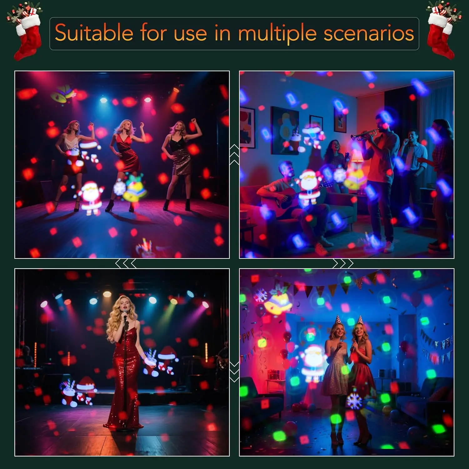 YSH Remote & Sound Control Stanta Luces Navideas Decor for Xmas DJ Disco Led Gobo Projector Christmsa Light Decorative Lighting